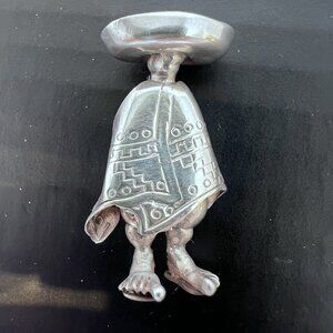 Vintage Taxco Sterling Silver Barefoot Sombrero Pancho Man Brooch 1.5" Pin 8.9g